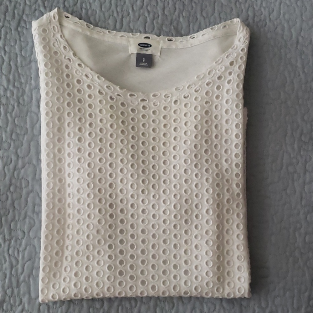 White eyelet front short sleeve top